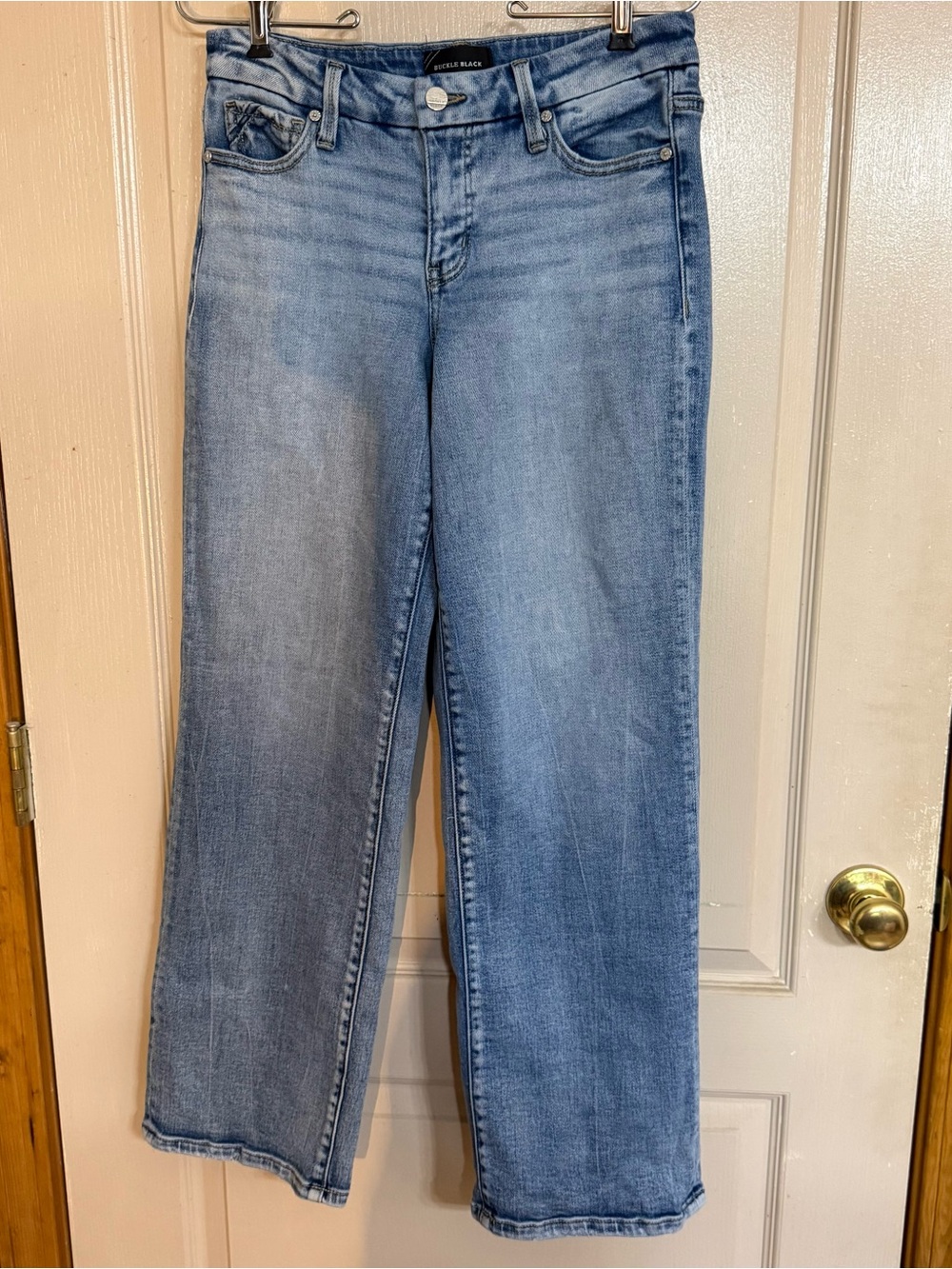 Buckle Black Wide Leg Jeans in Light Blue Wash